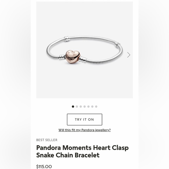 Like New Pandora Moments 14K Rose Gold Plated Heart Clasp Snake Chain Bracelet - Picture 2 of 10
